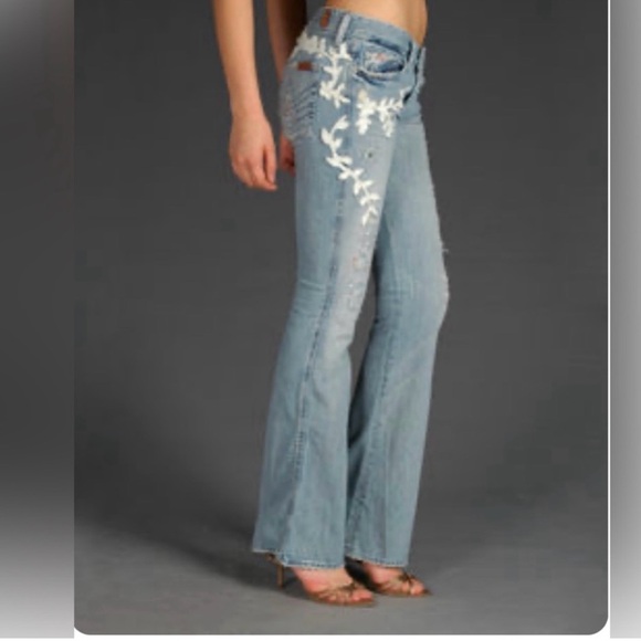 7 For All Mankind Y2K “The Great China Wall” Embroidered Flare Jeans size 28
